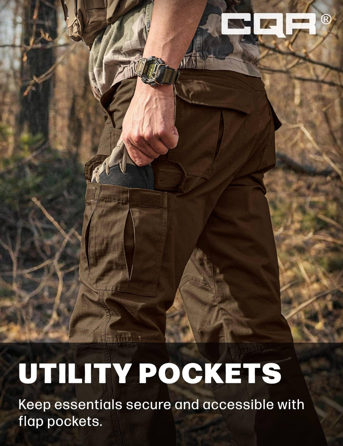 CQR Men's Tactical Pants, Water Resistant Ripstop Cargo Pants, Lightweight EDC Work Hiking Pants, Outdoor Apparel, Raider Tundra, 34W x 32L