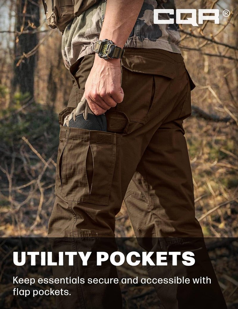 CQR Men's Tactical Pants, Water Resistant Ripstop Cargo Pants, Lightweight EDC Work Hiking Pants, Outdoor Apparel, Raider Tundra, 42W x 30L
