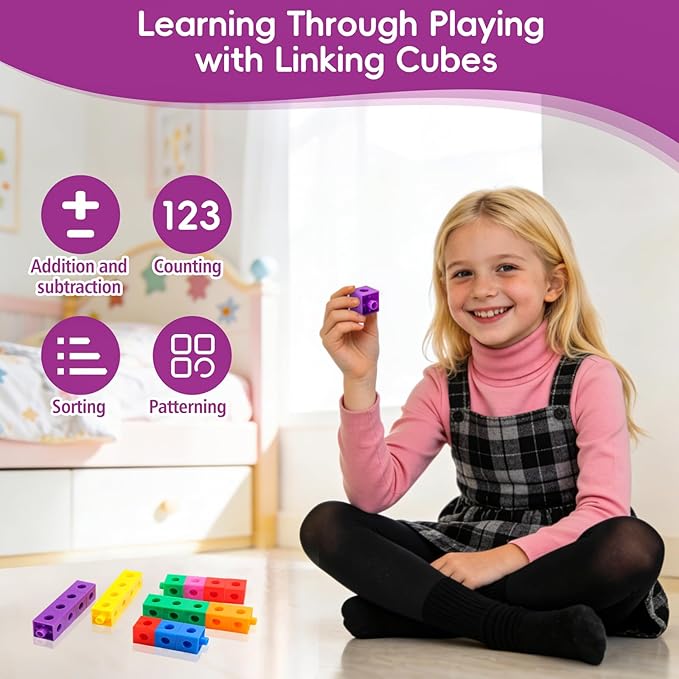 100 Pcs Math Linking Cubes - 10 Colors Connecting Counting Snap Blocks, Math Manipulatives for Early Math & Construction, Educational Toy for Preschool, Kindergarten, Homeschool