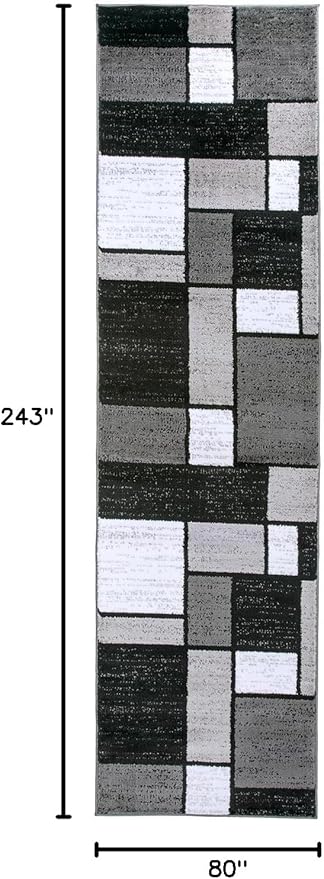 Rugshop Contemporary Modern Boxes for Hallway,Living Room,Bedroom,Kitchen Non Shedding Carpet Runner Rug 2'7" x 8' Gray