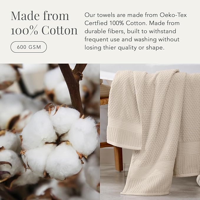 NY Loft 100% Cotton Hand Towel 6 Pack Hand Towel Set | Super Soft & Absorbent Quick-Dry Hand Towels 16" x 28" |Textured and Durable Cotton | Trinity Collection (6 Pack Hand Towel, Sand)