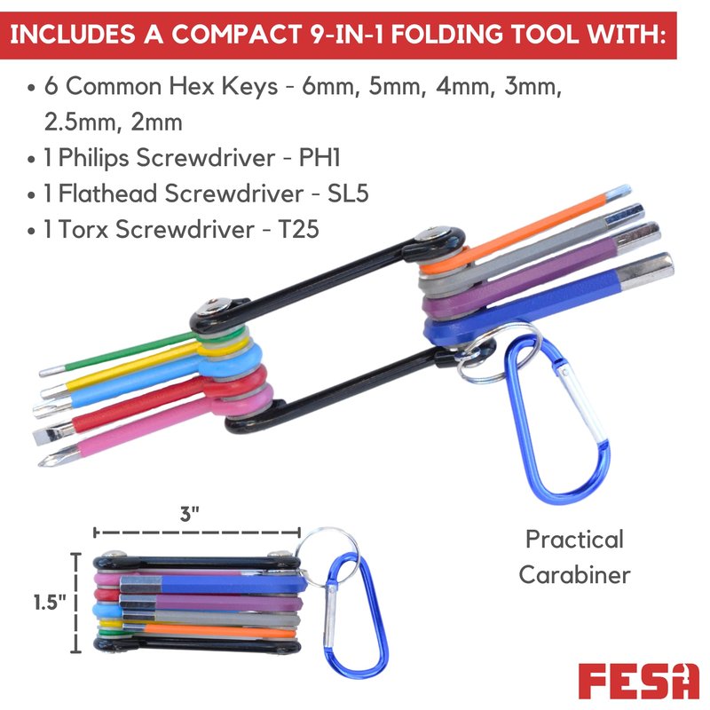 FESA Jumbo Allen Wrench Set - 29-Piece Torx, Standard & Metric Allen Wrenches with Micro to Large Ball Ends - Hex Keys with Folding Hex Tool, T-Handle & Storage Tray