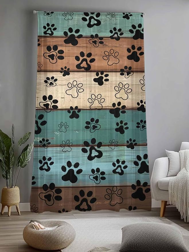 Sheer Curtains 96 Inches Long, Vintage Farmhouse Country Wooden Grain Privacy