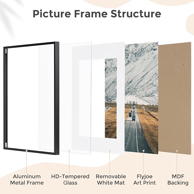 12x18 Metal Picture Frame for Wall With Mat for 8.5x11, 12''x18'' Aluminum Photo Frames With Tempered Glass for Home Decor, Minimalist Modern Poster Frame Horizontal And Vertical Formats, 3 PCs, Black