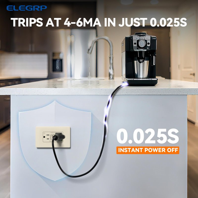 ELEGRP GFCI Outlet 15 Amp, Self-Test GFI Electrical Outlet with Thinner Design, TR Tamper Resistant GFCI Receptacle, Ground Fault Circuit Interrupters with Wall Plate, UL Listed, Light Almond, 6 Pack
