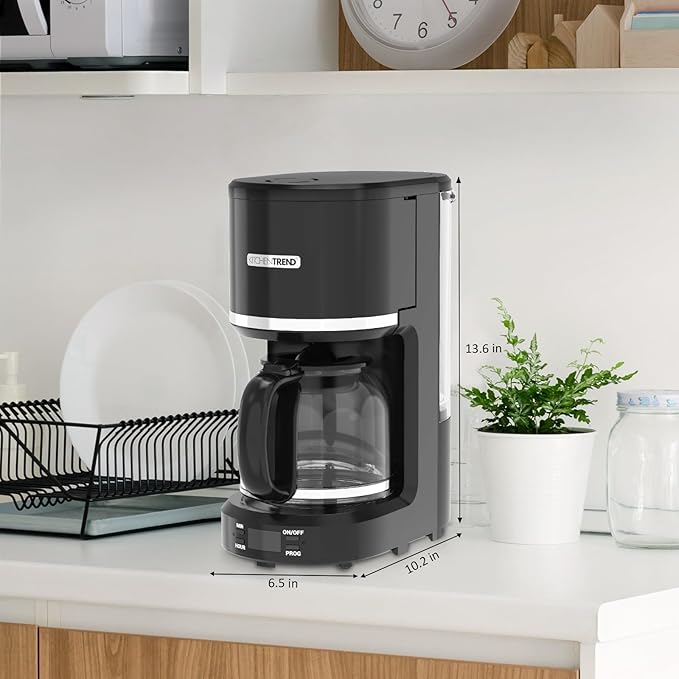 KITCHENTREND 12-Cup Programmable Coffee Maker with Permanent Filter, Removable Water Reservoir Coffee Machine, Drip Coffee Maker, Delay Brew, Timer & Keep Warm, Swing Open Brew Basket, Black