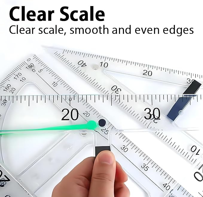 Magnetic Teaching Ruler Set with Multi-Functional Geometry Tools Durable ABS Plastic for Whiteboard Classroom Projects Student Teacher Math Supplies (Clear 3pcs)
