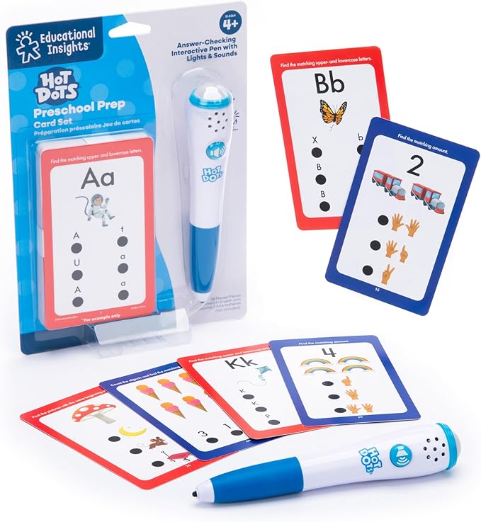 Educational Insights Hot Dots Preschool Prep Set - Toddler ABC Flash Cards with Interactive Pen, Preschool Learning Activities, Reading & Math Workbooks, Learn to Read for Kids Ages 4+