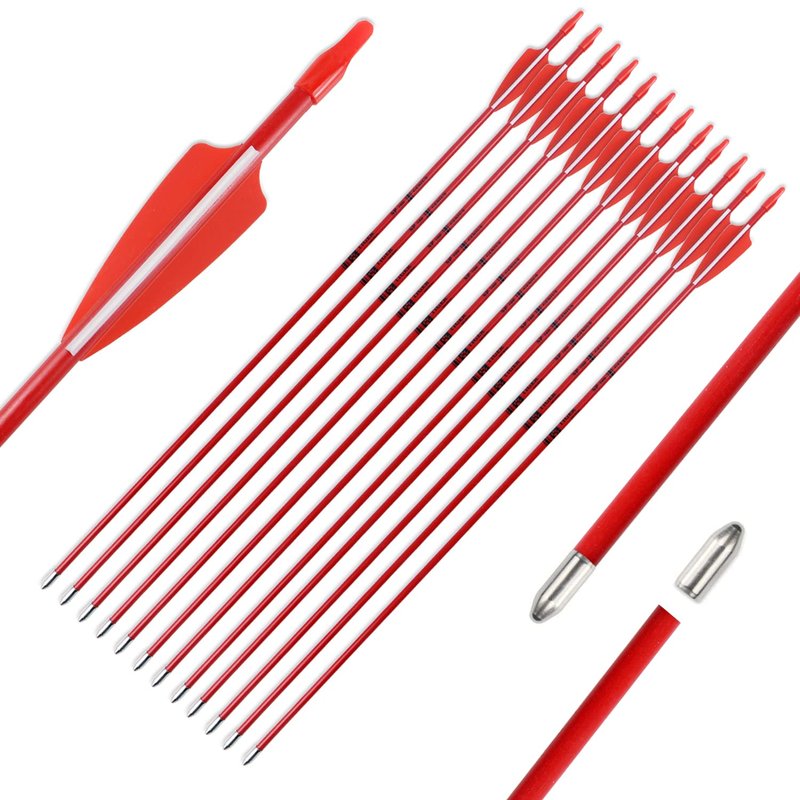 TIGER ARCHERY 28inch Archery Fiberglass Youth Arrows for Recurve Bows- Beginners Adult and Youth Kids Arrows Practice (Red Bullet Tips)