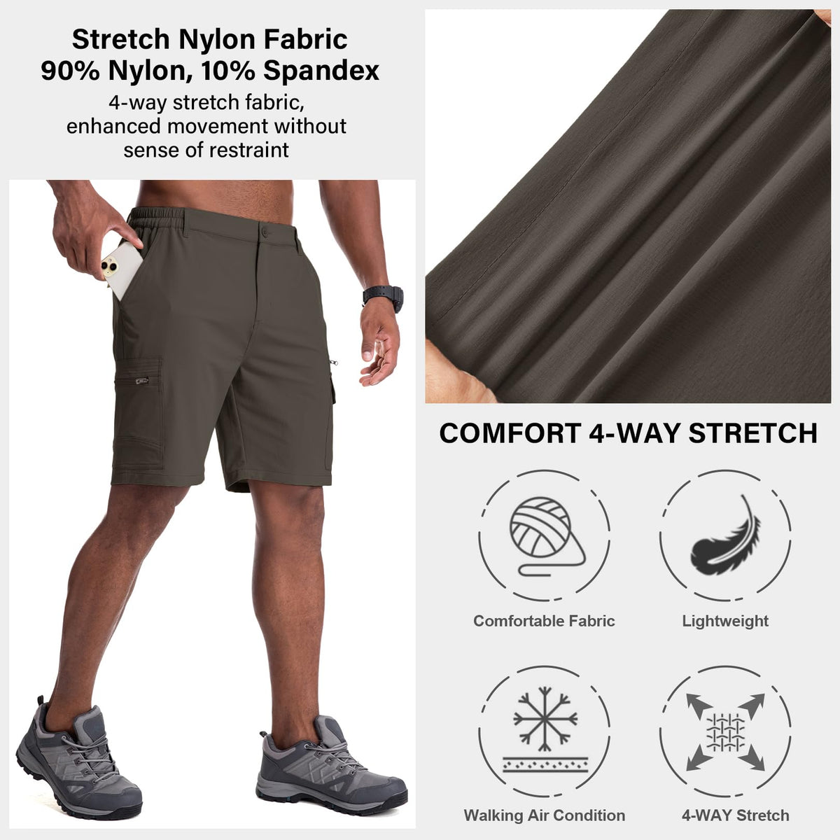 Jessie Kidden Mens Outdoor Casual Expandable Waist Lightweight Water Resistant Quick Dry Fishing Hiking Shorts (6222 Dark Brown 38)