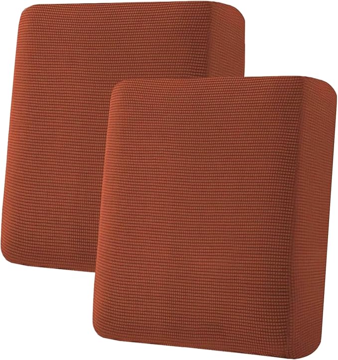 H.VERSAILTEX Super Stretch Individual Seat Cushion Covers Sofa Covers Couch Cushion Covers Slipcover Sets Thick Jacquard Textured Twill Fabric (2 Piece Medium Sofa Cushion Covers, Rust)