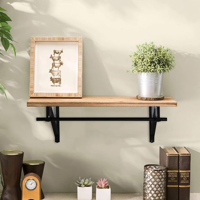 HOME MASTER HARDWARE Heavy Duty Closet Rod Brackets 2 Pack, Wall Mounted Shelf Bracket with Rod Shelving Support, 11 x 9.5 in Shelves Support Brace with Hook Black with Screws