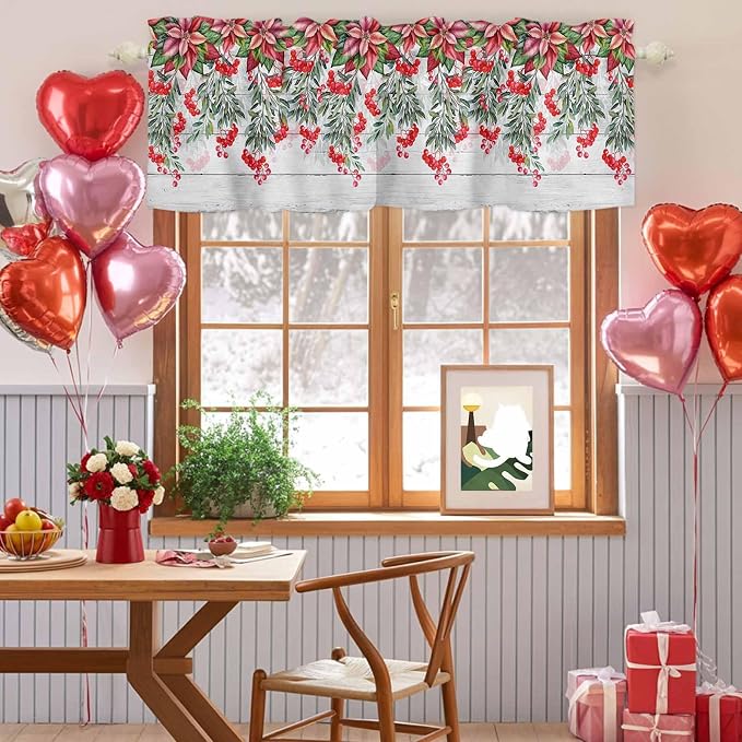 Poinsettia Berry Valance Curtains