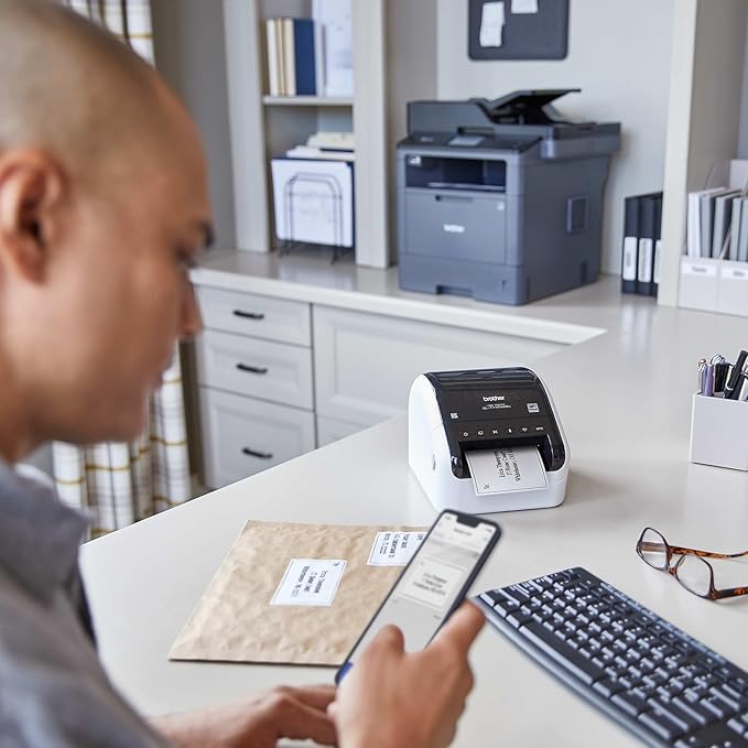 Brother QL-1110NWBC Wide Format, Postage and Barcode Professional Thermal Label Printer with Wireless Connectivity, Black And White, 6.7" x 5.9" x 8.7"