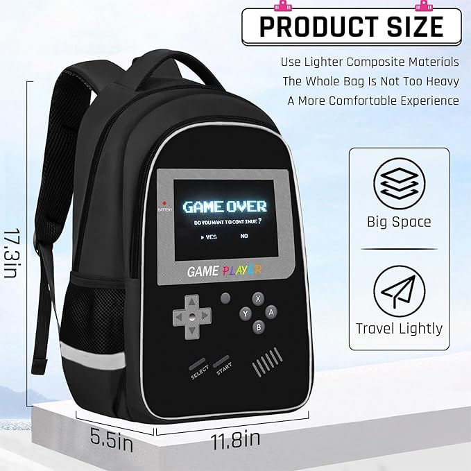 Backpack for School Boys,Gamer Boys Backpack for Elementary Middle School,Student Bookbag for Ages 6-18 Kids Children Teens,17″ Video Game Bookbag Travel Back Pack