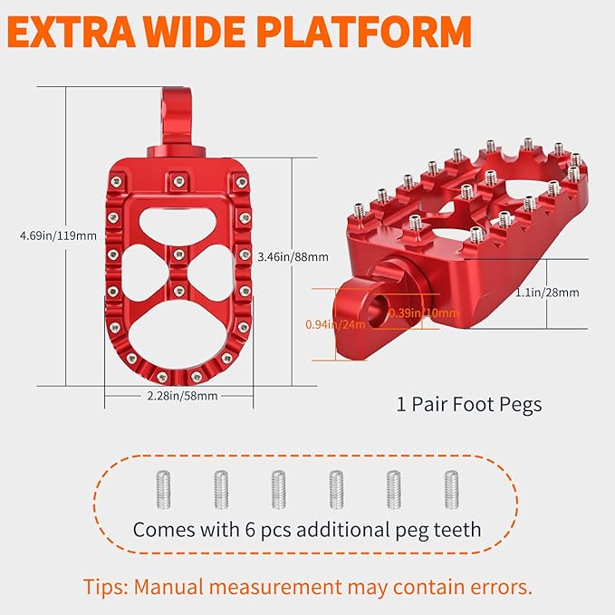Nilight Motorcycle Foot Pegs Dirt Bike Footpegs Fit for Harley Dyna 1993-2017 Fatboy 1990-2017 Iron 883 2009-2017 Sportster 883 360° Rotating CNC Foot Pegs Heavy Duty Aluminum Alloy Peg Pedal, Red