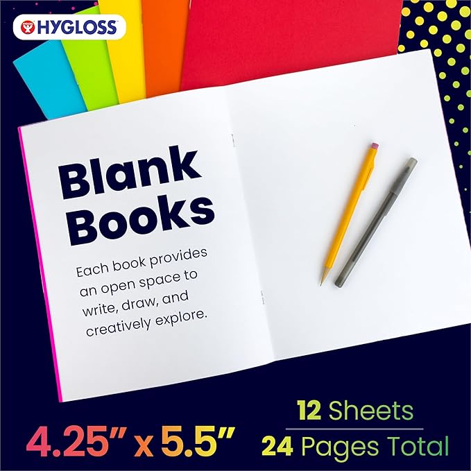 Hygloss Blank Books - Bulk 50 Pack – 4.25" x 5.5" A6 Assorted Colors – Paperback Blank Books for Kids to Write Stories, Doodle Art – Plain Drawing Sketchbook, Unlined Journal, Notebook Without Lines