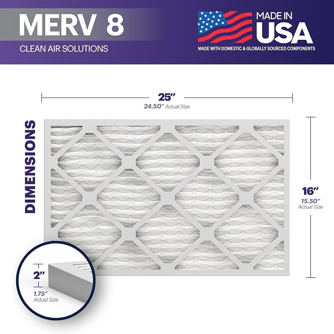 BNX TruFilter 16x25x2 Air Filter MERV 8