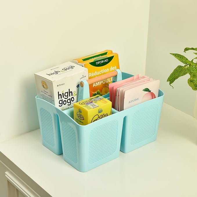 ALINK Portable Shower Caddy Basket with Compartments, Plastic Divided Cleaning Caddy Organizer Storage Tote with Handle for Bathroom, College, Dorm Room Essentials, Dark Gray