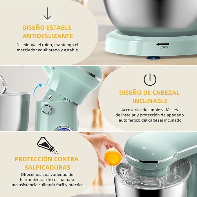 SAMSAIMO 3-IN-1 Electric Stand Mixer, 10-Speed With Pulse Button, Attachments include 5.5QT Bowl, Dough Hook, Beater, Whisk for Most Home Cooks (Agave Green)