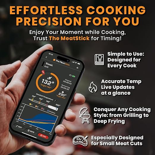 MeatStick Chef Bluetooth Wireless Meat Thermometer, 4-Sensor Slim Probe