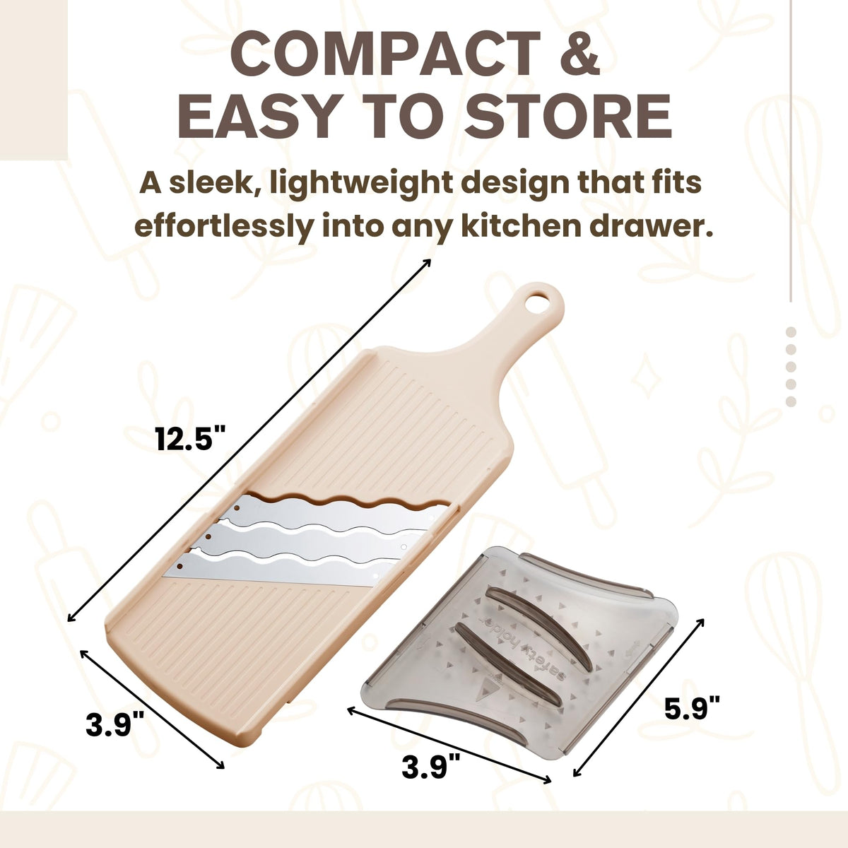 Arnest Japanese Cabbage Slicer Mandoline, 3-Blade Triple Wave Ultra-Thin Shredder for Tonkatsu-Style Slaw, Stainless Steel Wave Blades, Safety Holder, Easy-Rinse Clean, Compact Beige, Made in Japan