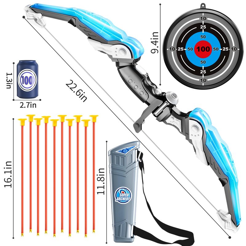 TEMI Kids Bow and Arrow Set - LED Light Up Archery Toy Set with 10 Suction Cup Arrows, 4 Target & Quiver, Indoor and Outdoor Toys Archery Boys Toys Gifts for 3-12 Years Old Boys Girls