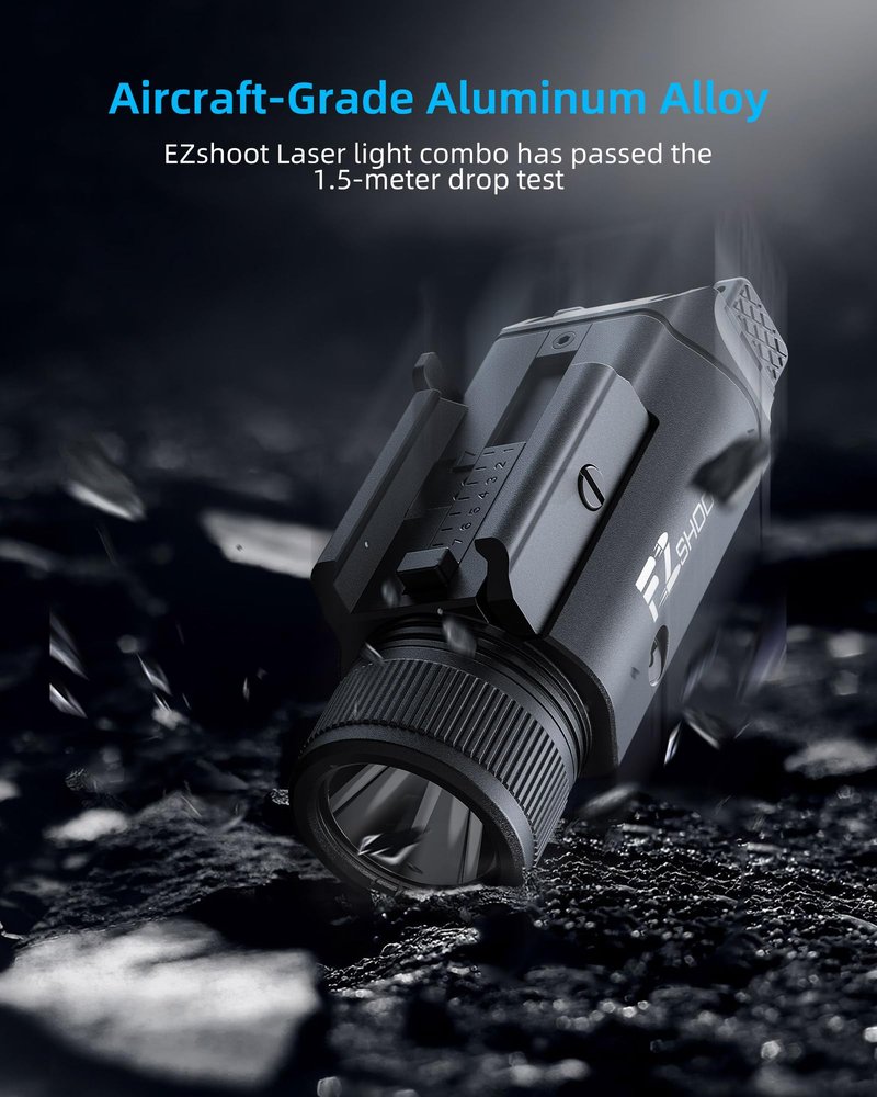 EZshoot 2400 Lumens Laser Light Combo with Strobe Mode, High Lumen Pistol Flashlight, Magnetic Rechargeable Green Laser Light with Quick Install Adjustable Slide Rail for Picatinny GL Rail