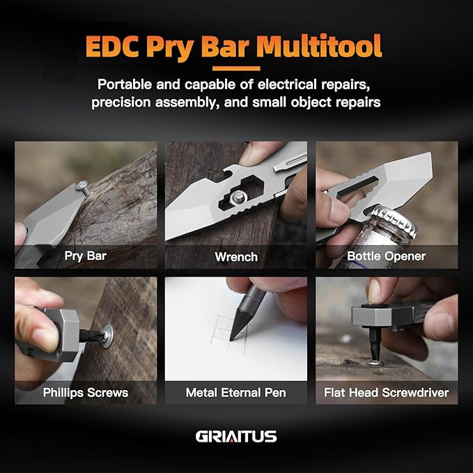EDC Pry Bar Multitool with Bi-Directional Ratchet Screwdriver, Men Gifts