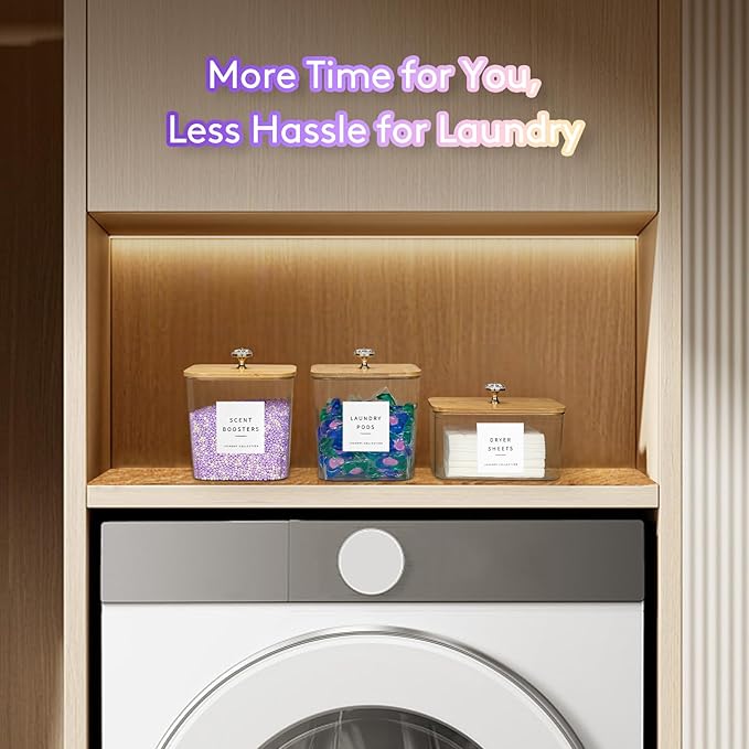 2 Pack Laundry Room Organization Storage Containers 2 Half Gallon Laundry Pod Containers Laundry Detergent Dispenser with Lids and Labels for Laundry Room Organizing