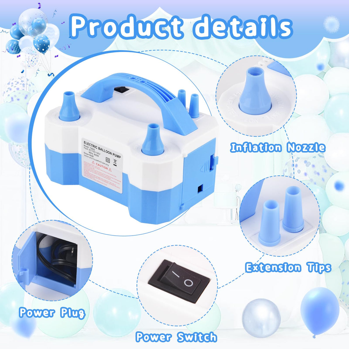 Electric Balloon Pump,Portable Electric Balloon Blower Machine Balloon Air Pump Dual Nozzle,for Birthday Shower Balloons Party Decorations