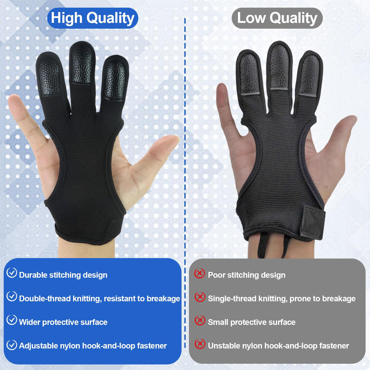 lenpestia Archery Gloves Archery Protective Gloves Three Finger Leather Protective Gloves Comfortable Guard for Youth Adult Beginner (Black, Large)
