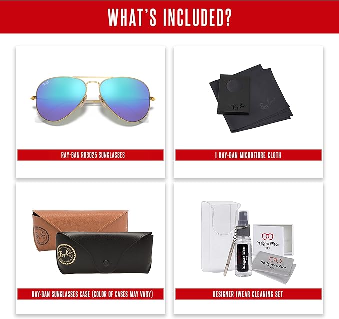 Ray-Ban RB3025 Metal Aviator Sunglasses For Men For Women +BUNDLE with ACCESSORY EYEWEAR KIT