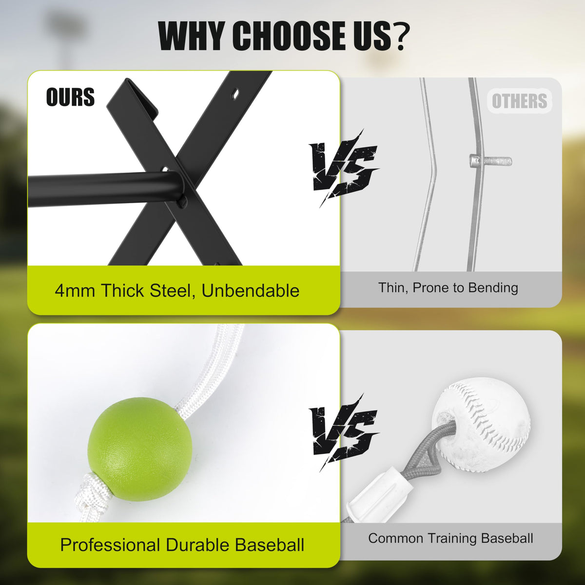 Hikeen Portable Baseball Swing Trainer with Auto Reset Tethered Ball - Baseball/Softball Hitting Trainer for Solo Batting Practice, Easy Fence Mount Setup for All Ages