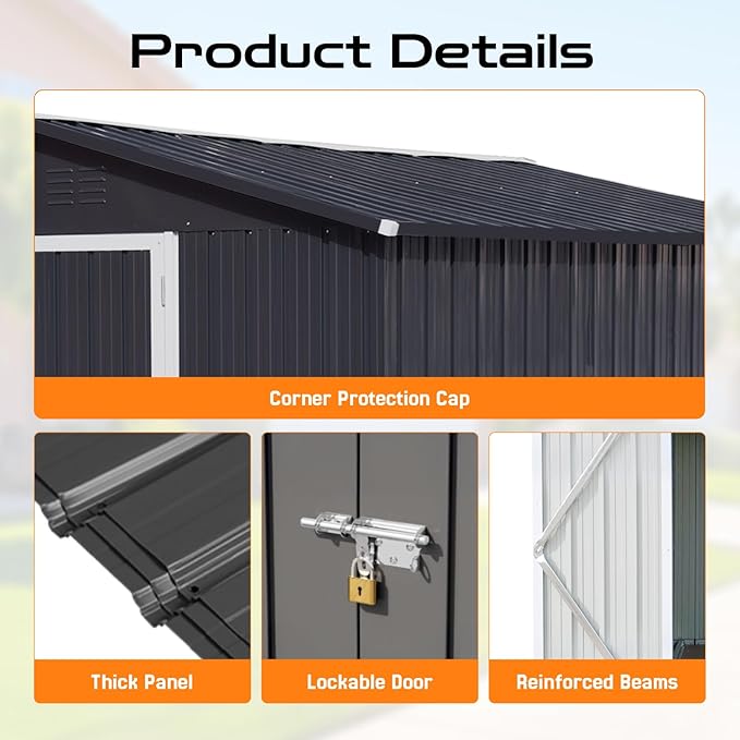 6 x 4 FT Outdoor Storage Metal Shed, Bike Garden Tool Shed with Slooping Roof, Lockable Doors and Aluminum Frames, Shed Easy to Assemble for Garden, Patio, Lawn, Brown