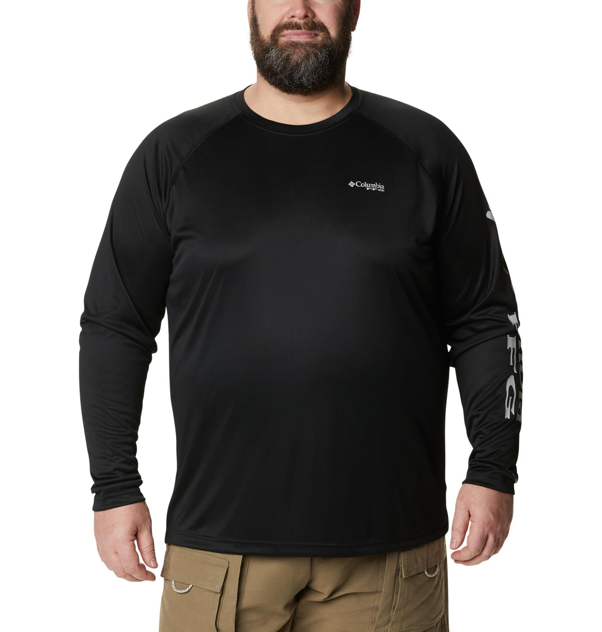 Columbia Men's PFG Terminal Tackle Long Sleeve Fishing Shirt, Black/Cool Grey Logo, 3X