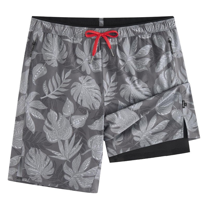 maamgic Mens Swim Trunks 9" with Zipper Pockets, Quick Dry Board Shorts, 4-Way Stretch Compression Lined Bathing Suits, Effortless Flex for Beach, Vacation, Cruise Forest Dark Gray BlackLarge