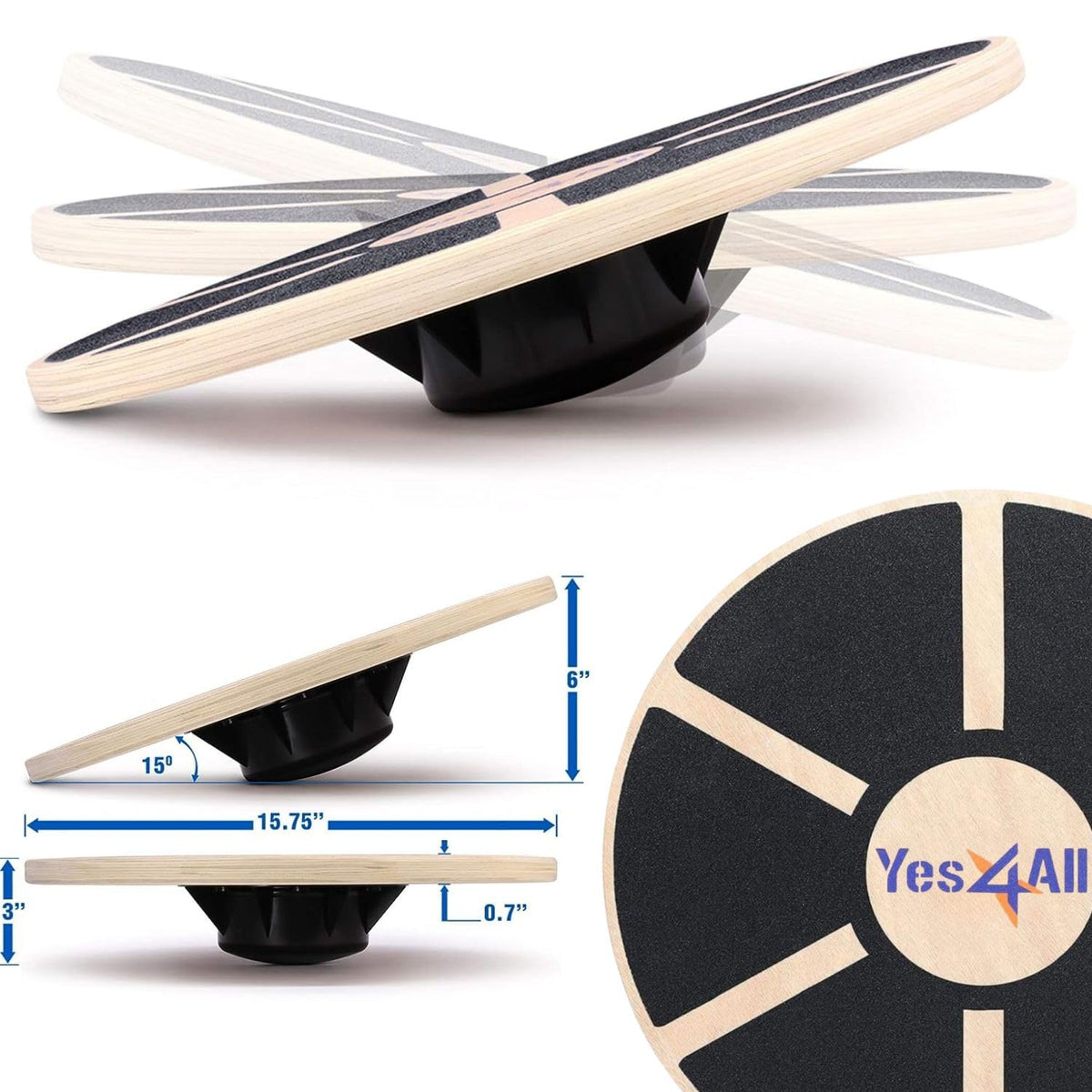 Yes4All Wooden Wobble Balance Board – Exercise Balance Stability Trainer 15.75 inch Diameter - Blue - ²L6CJZ
