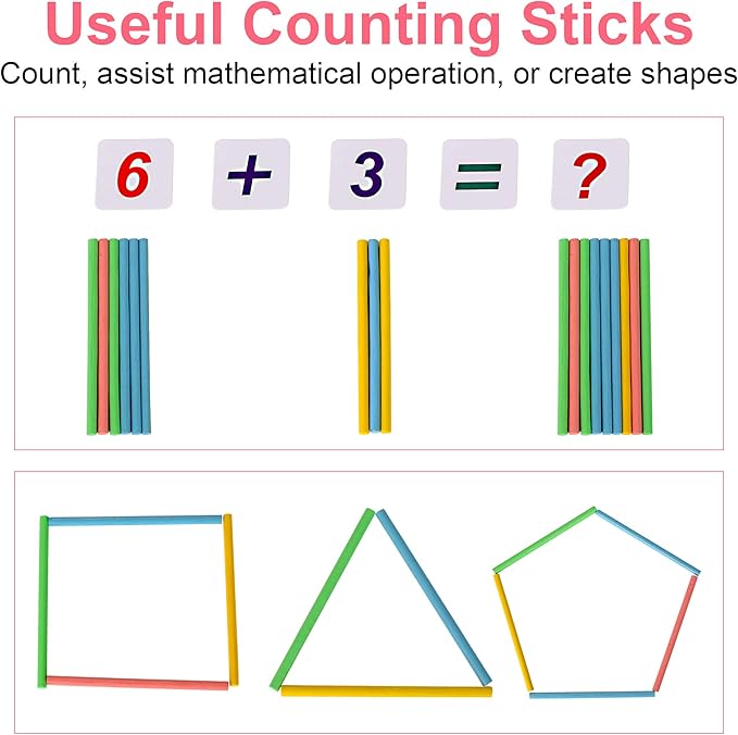 KIDWILL Preschool Math Learning Toy,10-Row Wooden Frame Abacus with Multi-Color Beads, Counting Sticks, Number Alphabet Cards, Gift for 2 3 4 5 6 Years Old Toddlers Boys Girls