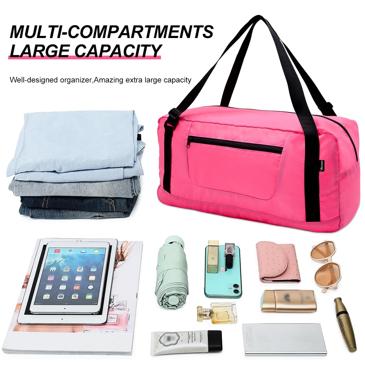HOLYLUCK Foldable Travel Duffel Bag For Women & Men Luggage Great for Gym - pink