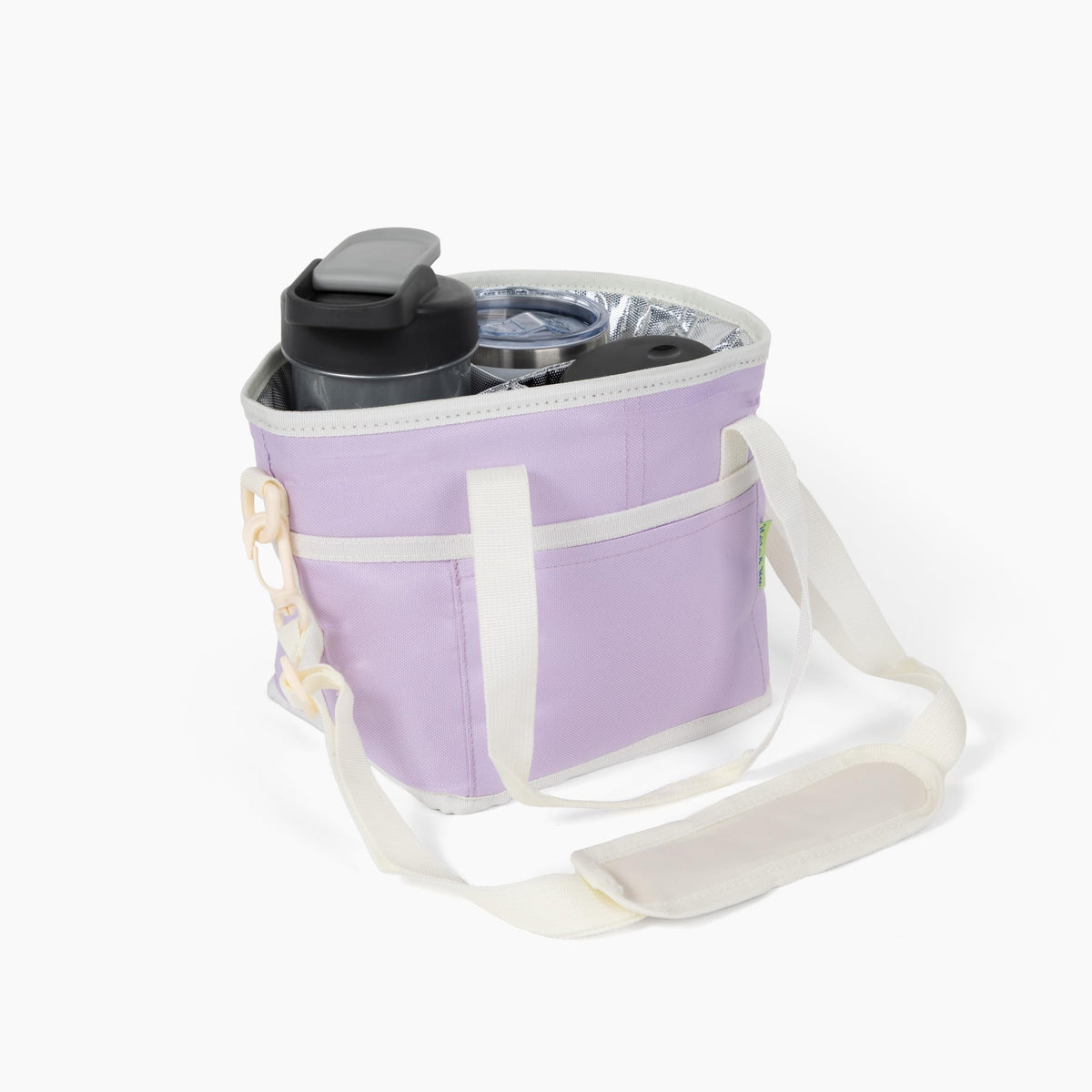 4 Water Bottle Holder with Strap | Family Size 4 Compartment Drink Bag, Multiple Tumbler Carrier Caddy | Adjustable Fits Large & Small Drinks | Hands Free, Won't Tip Over in Car (Lavender)