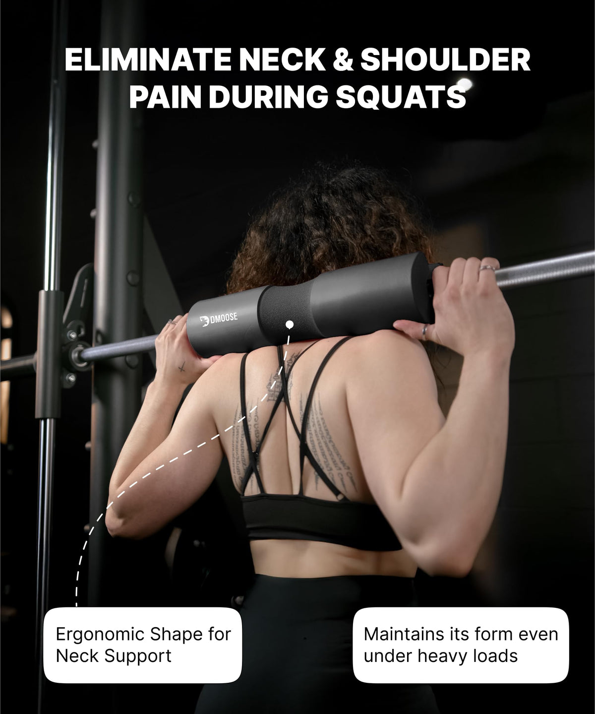 Extra Thick EVA Foam Barbell Pad for Standard and Olympic Bars - Ergonomic Neck & Back Support, Non-Slip Grip with Two Secure Straps for Stability - Hip Thrust Pad for Squats & Weightlifting (Black)