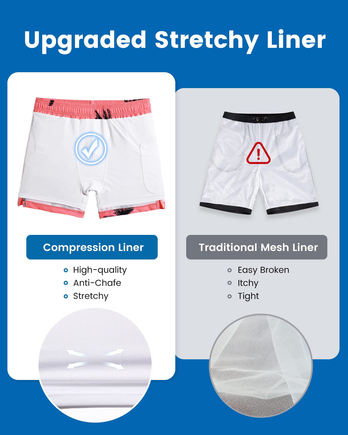 maamgic Mens Swim Trunks with Compression Liner 5 Inch, Quick Dry Bathing Suit with Zipper Pockets, Stretch No-Chafing Swim Shorts, Pink-Palm Tree X-Small