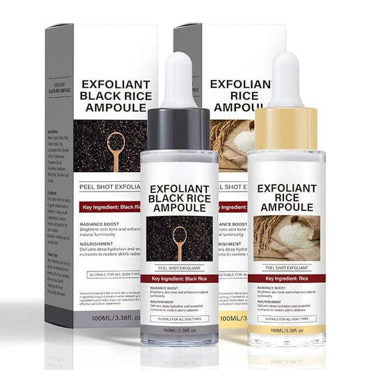Glow Rice Ampoule Duo Set Day & Night | Exfoliating Facial Peels, Black & White Rice Extract, BHA Salicylic Acid, Niacinamide, Pore Refining & Oil Balancing