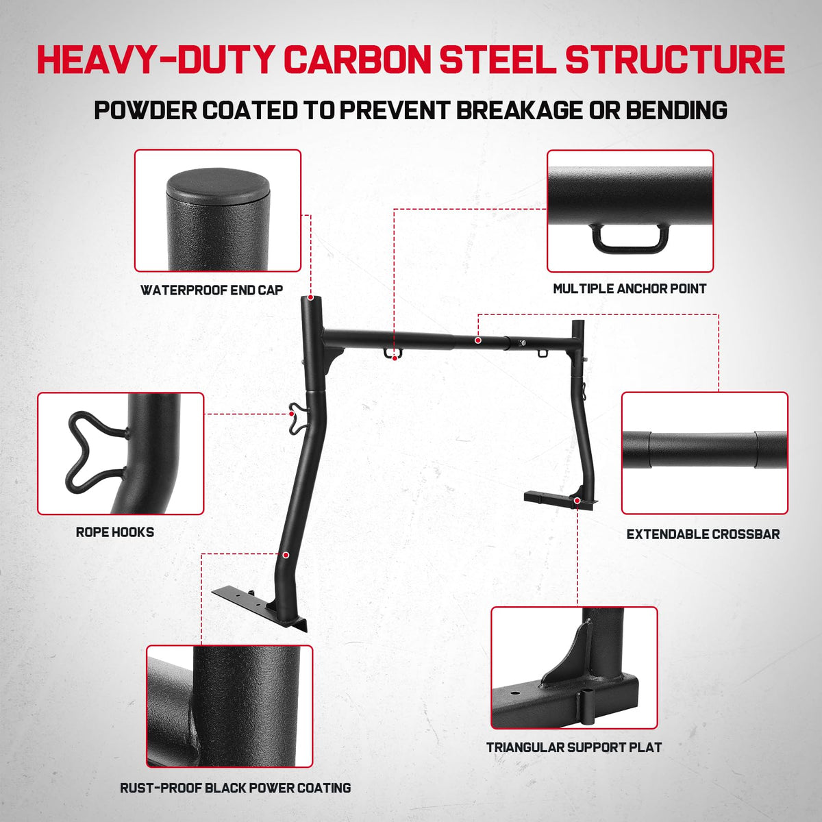 OTHOWE Truck Ladder Rack for Most Trucks - Universal Non-Drilling 46''-71'' in Width Truck Bed Rack with 800lbs Loading Capacity, Overland Ladder Rack for Kayak, Surfboard, Lumber, Ladder and More