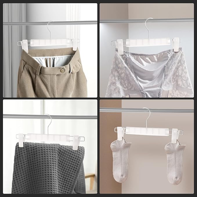 10 Pack Pants Hangers with Adjustable Non-Slip Clips Anti-Rust Hanging Hook for Trouser,Skirts,Jeans,Clothes Hangers Transparent