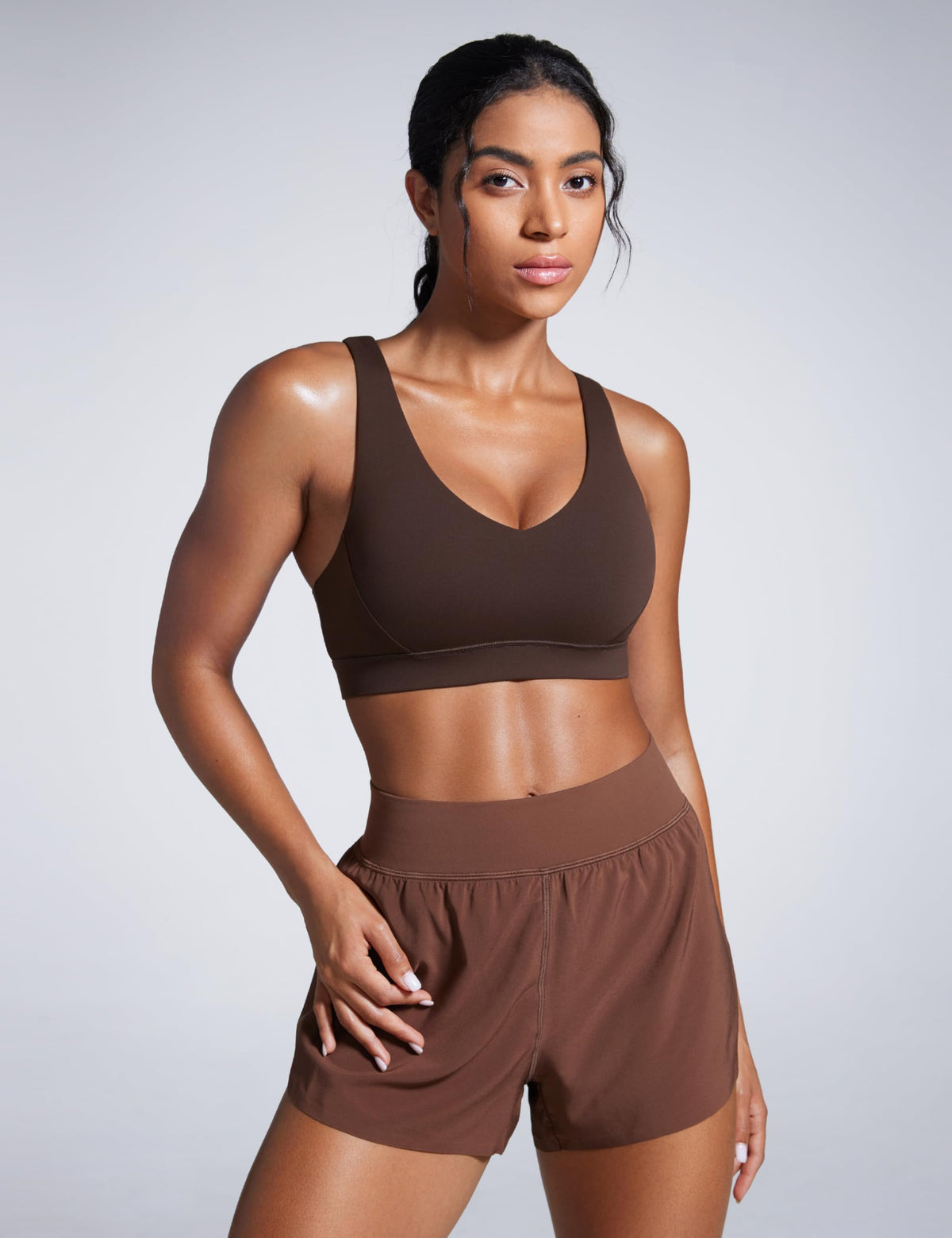 CRZ YOGA Butterbreeze Cross Back Sports Bras Hot Fudge Brown Medium
