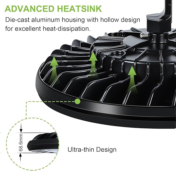 hykolity 6 Pack LED High Bay Light 200W, 5000K UFO LED High Bay Light Fixture with US Plug [600W MH/HPS Equiv.] 120-277V, 26,000lm,IP65 Commercial Warehouse Area Light for Wet Location
