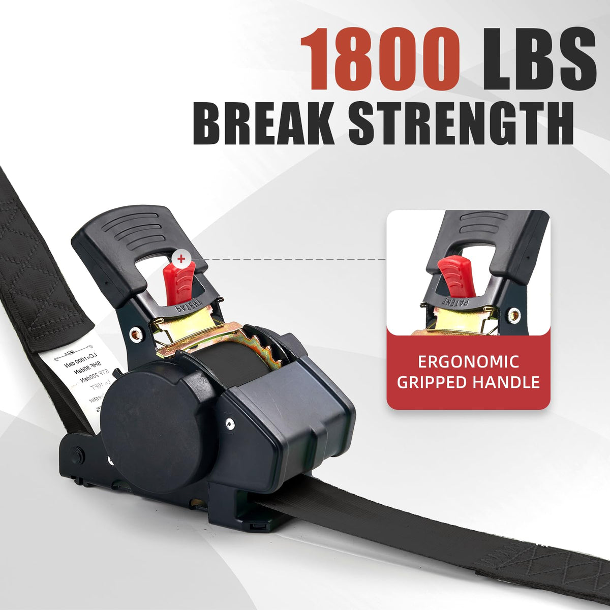 Heavy Duty Retractable Ratchet Tie-Down Straps 1800 lbs, 1in × 10ft Auto Retract Tie Downs with Zinc S-Hooks, Cargo Straps for Trucks, Trailers, Roof Racks & Moving, 2 Pack, Black