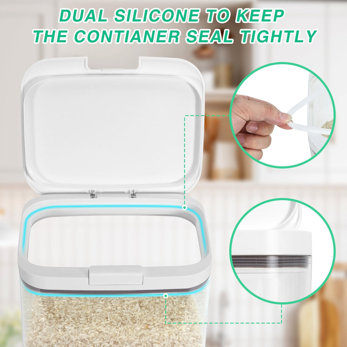 TBMAXS Airtight Rice Container 20 Lbs, Clear PET Plastic Food Storage Container Bin For Flour Sugar, Dry Food Holder with Easy Locking Lid for Kitchen Pantry Organization and Storage